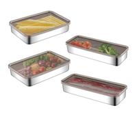 Tefola 4 Pack Rectangular Bacon Cheese Storage Box for Fridge, 304 Stainless Steel Shallow Box with Lid, Deli Container, Fridge Freezer Organizer for Cold Meat, Sandwich, Cracker, Weetabix