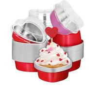 Tefola 50 Pcs Heart Shape Cake Moulds with Cover, Mini Disposable Baking Mould, Aluminum Paper Cupcake Cases for Valentine's Day, Wedding, Birthday (25 Pink and 25 Red), HGI4142fangTefo