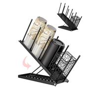 Tefola Cup and Lid Holder, 4 Compartment Disposable Coffee Cup Dispenser Cup Holder, Paper Cup Dispenser Storage Holder for Coffee Station, Bar, Countertop Breakroom Metal Black (Black)