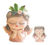 Tefola Flower Pot with Girl Face, Resin Plant Pot with Drainage Hole, Plant Container for Indoor, Outdoor, Balcony, Garden Decoration, 9 * 7 * 10.5cm (Pink)