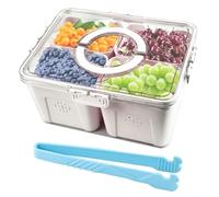 Tefola Food Container Fridge, Portable Fresh Food Storage Box with 4 Compartments and Tongs, for Fruits, Vegetables, Snacks, Starters, Outdoor Camping, Home Kitchen