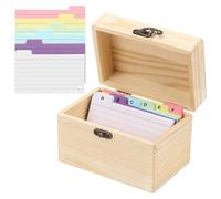Tefola index Card Box Set,Wooden Index Card Holder 4x6in,150 Pcs Revision Cards with Coloured Tab,Wood Recipe Box Note Flash Card Organizer Case for Business Cards School Office