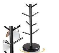 Tefola Mug Holder Tree with 8 Hooks, Table Cup Holder, Black Bamboo+PP Cup Holder for Bar Kitchen Living Room Tea Room (18.1 x 7.2 x 7.2 inches)