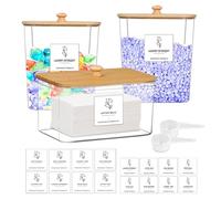 Tefola Set of 3 Clear Acrylic Laundry Pods Storage Container with Bamboo Cover and Laundry Scoop, Washing Tablets Storage Box with Labels, Jars, Home Organisation (Square)