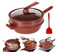 Tefola Traditional Chinese Non Stick Frying Pans Purple Wok Induction Clay Easy Clean High Temperature Resistance Double Compartment Steamer Pan, HGI0179