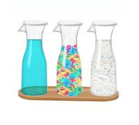 Tefola Updated Laundry Detergent Storage, 3 Pack V-Mouth Clear Jar with Wood Tray, Laundry Storage Containers for Washing powder, Bleach, Laundry Pods, Fragrance Beads(570ml/20oz)