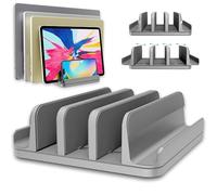 TEFONIA Vertical Laptop Stand Holder 5 Slots, Aluminum Space-Saving Laptop Holder, Adjustable Size Dock Tabletop Desk Organizer 3 Slot + 2 for Apple MacBook/Surface/PC/Tablet/iPad/iPhone (Space Gray)
