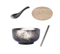 Tefrine 1500ml Ceramic Ramen Bowl Set White Ramen Bowls for Noodles Soup and Salad Pho Bowl and Spoons Set Japanese Style Dinnerware Ideal for Pasta Snacks and Picnics