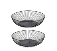 Tefrine 2 Pcs Black Wire Fruit Basket Set, 28x7.5cm Modern Metal Fruit Bowl for Kitchen, Large Round Steel Wire Fruit Bowl, Ideal for Fruits, Vegetables, and Snacks