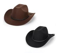 Tefrine 2 PCS Cowboy Hats for Men and Women, Western Sparkly Rhinestone Cowgirl Hat for Ladies Size Black