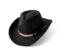 Tefrine Cowboy Hat for Men and Women, Wide Brim Women's and Men's Fedora Black Cowboy Hat for Women Black Cowgirl Hat