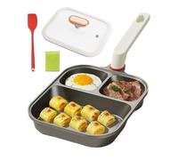 Tegamino per uova - 9.25 pollici Padella colazione a 3 scomparti, Tegamino Divisorio con Coperchio e Spatola in Silicone - Utilizzo su piano cottura per la preparazione di uova, pancake e frittate