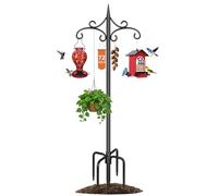 Tegarbed 72 Inch Adjustable Double Shepherd Hooks for Outdoor, 5-Prong Base, 3/4 Inch Thick Heavy Duty Garden Bird Feeder Pole for Hanging Bird Feeders, Plant Baskets, Solar Lights, Lanterns, 1 Pack