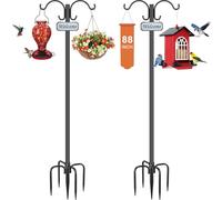 Tegarbed Heavy Duty Double Shepherd Hooks for Outdoor 1-in Dia with 5-Prong Base, 88inch Adjustable Decorative Metal Bird Feeder Pole for Hanging Bird Nest, Plant Basket,Lantern,Solar Light 2 Pack