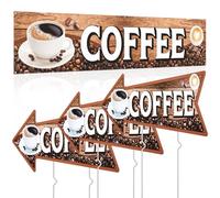 Tegeme 10 Pcs Large Coffee Banner and Coffee Stand Arrow Yard Signs with Stakes Set 2x10 Ft/ 24 × 120 Inch Oxford Fabric Cafe Business 40×25cm Directional Yard Signs for Easy Hang Indoor Outdoor