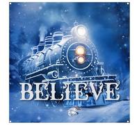 Tegeme 10 x 8 ft Fabric Winter Christmas Polar Train Backdrop Wonderland Railway Xmas Train Snowy Night Snowflakes Snowfall Background Portrait Photography Banner Polar Party Decor with Lanyard