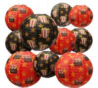 Tegeme 12 Pack Round Paper Lanterns, 8-inch Light-up Paper Lanterns with Star Pattern for Bulletin Board Movie Party Hibachi and 2000s Themed New Year's Party Decor