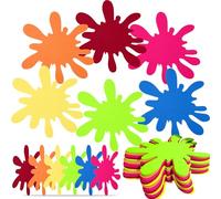 Tegeme 12 Pcs Large Paint Splatter Felt Art Colorful Mats - Rainbow Art Party Supplies Prop for Craft Wall Decal School Bulletin Board, Paint Birthday Party Table Decorations (Neon,Bright Color)