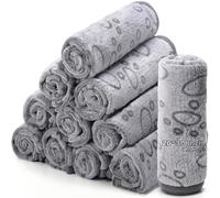 Tegeme 12 Pcs Pet Blankets 30 x 20 Inch Soft Fluffy Fleece Dog Cat Warm Paw Print Pattern Blankets Flannel Throw for Pets Dog Puppy Cat(Gray)