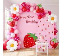 Tegeme 2 Pack Berry First Birthday Arch Backdrop Covers, 7.2ft & 6ft Pink Strawberry Themed Spandex Covers for Berry Sweet Baby Shower & Gender Reveal Party Decor