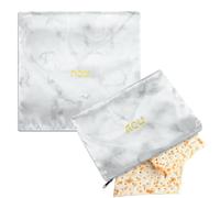 Tegeme 2 Pcs Passover Seder Square Matzah Cover and Afikomen Bag 16 x16 Matzah Cover Marble Square Satin with 3 Pockets for 3 Matzot 12 x8 Zippered Afikomen Bag for Passover Collection