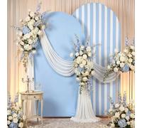 Tegeme 2 Set Cabana Stripe Arch Backdrop Cover 7.2ft 6.6ft Ripple & Solid Color Double-Sided Stretchy Background Wall Decor for Birthday Baby Shower Wedding Ceremony Banquet Decor(Blue)