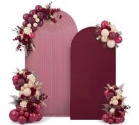 Tegeme 2 Set Wedding Arch Cover, Burgundy Ripple & Solid Color Stretchy Backdrop Cover Spandex Fabric for 7.2 ft & 6.6 ft Round Top Arch Stand Wedding Baby Birthday Party Bridal Shower Banquet Decor