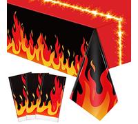 Tegeme 3 Pcs Fire Tablecloths Firefighter Fireman Birthday Table Cloth Party Decorations 7ft Red Flame Plastic Table Coverstablecloths for Picnic Home Outdoor Indoor Fire Heroes Birthday Suppliese