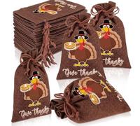 Tegeme 36 Pcs Small Burlap Drawstrings Bags 4 x 6 Inch Burlap Gift Bags with Double Jute Drawstrings Reusable Candy Goodie Treat Supplies for Presents Holiday Party Favor (Dark Brown,Thanksgiving)