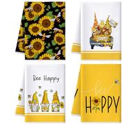 Tegeme 4 Pcs Bee Kitchen Tea Towel Honey Bee Dish Towels Honeycomb Bath Washcloth Hand Polyester Absorbent Cloths Accessories for Kitchen Decor, 16 x 24 Inch(Brown Yellow,Truck)