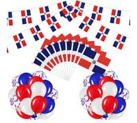 Tegeme 52 Packs Dominican Republic Party Decorations Include 10 Pcs 8.3x5.5 Inch Mini Stick Flags 2 Packs 19.7ft 40 Flags String Flag Banner 40 Pcs 12 Inch Red White Blue and Confetti Balloons