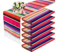 Tegeme 6 Pcs Mexican Table Runners 14 x 84 Inch Mexican Serape Table Runner Blanket Fringe Cotton Rainbow Fiesta Party Decoration for Cinco De Mayo Wedding Sarapes Mexicanos Boho (Novel Style)