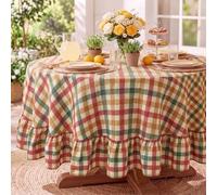 Tegeme 60 Inch Fall Plaid Ruffle Tablecloth Autumn Retro Large Checkered Table Cloth Farmhouse Flounces Table Cover for Thanksgiving Harvest Party Kitchen Picnic Banquet Decorations(Colorful)