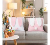 Tegeme Easter Throw Pillow Covers Set of 2 18x18 Inch, Bunny Decorative Pillowcase 3D Embroidered Velvet Rabbit Spring Cushion Case for Easter Bedroom Sofa Holiday Festivals Home Decor