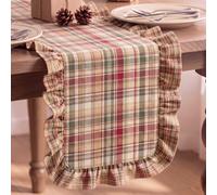 Tegeme Fall Plaid Ruffled Table Runner Decor Earth Tone 14 x 72 Inch | 100% Washed Cotton Decorative Table Runner, Vintage Checkered Plaid Cabinet Cover, Kitchen Dinner Home Party Decorations