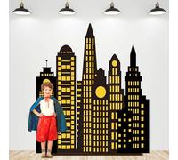 Tegeme Large Hero City Skyline Backdrop New York City Skyline Skyscraper Party Decorations NYC Buildings Background Cutouts Hero Backdrop for Birthday Party Supplies Photo Prop(Black,Stylish)