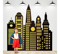 Tegeme Large Hero Theme Skyline Backdrop New York City Skyline Skyscraper Party Decoration NYC Buildings Background Cutouts Hero Backdrop for Birthday Party Photo Prop (Black,6.4 x 6.6 ft,Stylish)