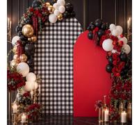 Tegeme Red Black Gingham Arch Backdrop Cover 7.2ft 6.6ft Stretchy Backdrop Cover for Baby Shower Party Wedding Birthday Ceremony Banquet Gothic Halloween Party Decor