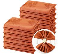 Tegeme Set of 12 Fall Leaves Damask Cloth Napkins 18" X 18" Rust Jacquard Solid Washable Polyester Dinner Soil Resistant Cloth Napkins for Autumn Harvest Thanksgiving