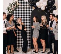 Tegeme Set of 2 Black Gingham Arch Backdrop Cover 7.2ft 6.6ft Stretchy Backdrop Cover for Baby Shower Party Wedding Birthday Party Ceremony Banquet Decor