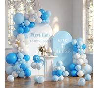 Tegeme Set of 2 First Communion Arch Covers 6.6ft, 7.2ft God Bless Arch Backdrop Cover Spandex Stretchy Religious Christening Baptism Baby Shower Decorations Holy Communion Party Supplies(Blue)