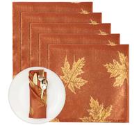 Tegeme Set of 6 Fall Leaves Damask Cloth Napkins 18" X 18" Gold Thread Jacquard Solid Washable Polyester Dinner Soil Resistant Cloth Napkins for Autumn Harvest Thanksgiving