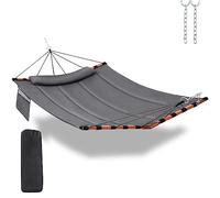 TegerDeger 12FT 2 Person Hammock Large Hammock 450LB Capacity with V Shaped Hardwood Spreader Bar & Nylon Rope for Outside, Patio, Garden, Backyard, Beach, Poolside - Gray