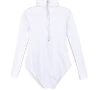 Tegmk Girls' Team Basic Turtleneck Long Sleeve Leotard with Durable Snaps, Front Lining, Zipper Back, White, 6-8 Years