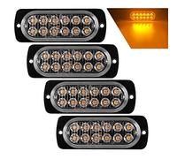 Teguangmei 4Pcs Ultra Thin 12LED Emergency Strobe Lights Amber Hazard Beacon Warning Flash Lights Universal for Car Vehicle Truck 12-24V