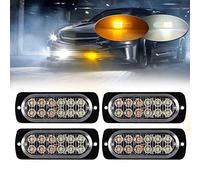 Teguangmei 4Pcs Ultra Thin 12LED Emergency Strobe Lights Amber/White Hazard Beacon Warning Flash Lights Universal for Car Vehicle Truck 12-24V