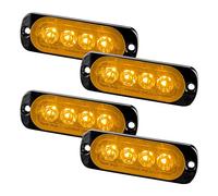 Teguangmei 4Pcs Ultra Thin 4LED Emergency Strobe Lights Amber Hazard Beacon Warning Flash Lights Universal for Car Vehicle Truck 12-24V