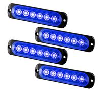 Teguangmei 4Pcs Ultra Thin 6LED Emergency Strobe Lights Blue Hazard Beacon Warning Flash Lights Universal for Car Vehicle Truck 12-24V