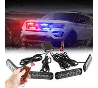 Teguangmei 4x6 LED Car Emergency Strobe Flashing Beacon Lights 4 in 1 Surface Mount Grill Light Warning External Light with Wireless Remote for Vehicle Truck Trailer Van DC12V Red Blue