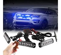 Teguangmei 4x6 LED Car Emergency Strobe Flashing Beacon Lights 4 in 1 Surface Mount Grill Light Warning External Light with Wireless Remote for Vehicle Truck Trailer Van DC12V Blue